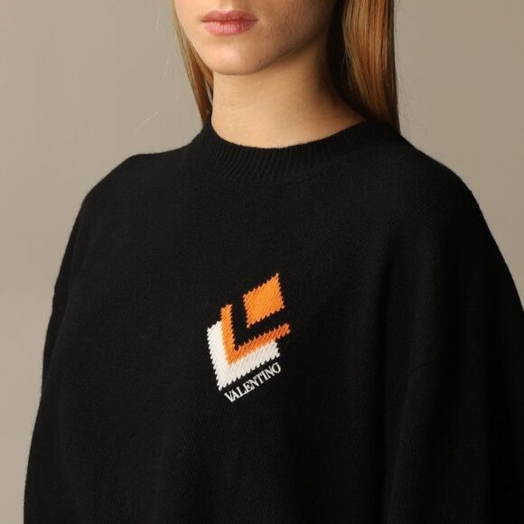 Valentino jacquard logo cashmere &  wool blend black‎ crew neck sweater XS - Picture 2 of 16